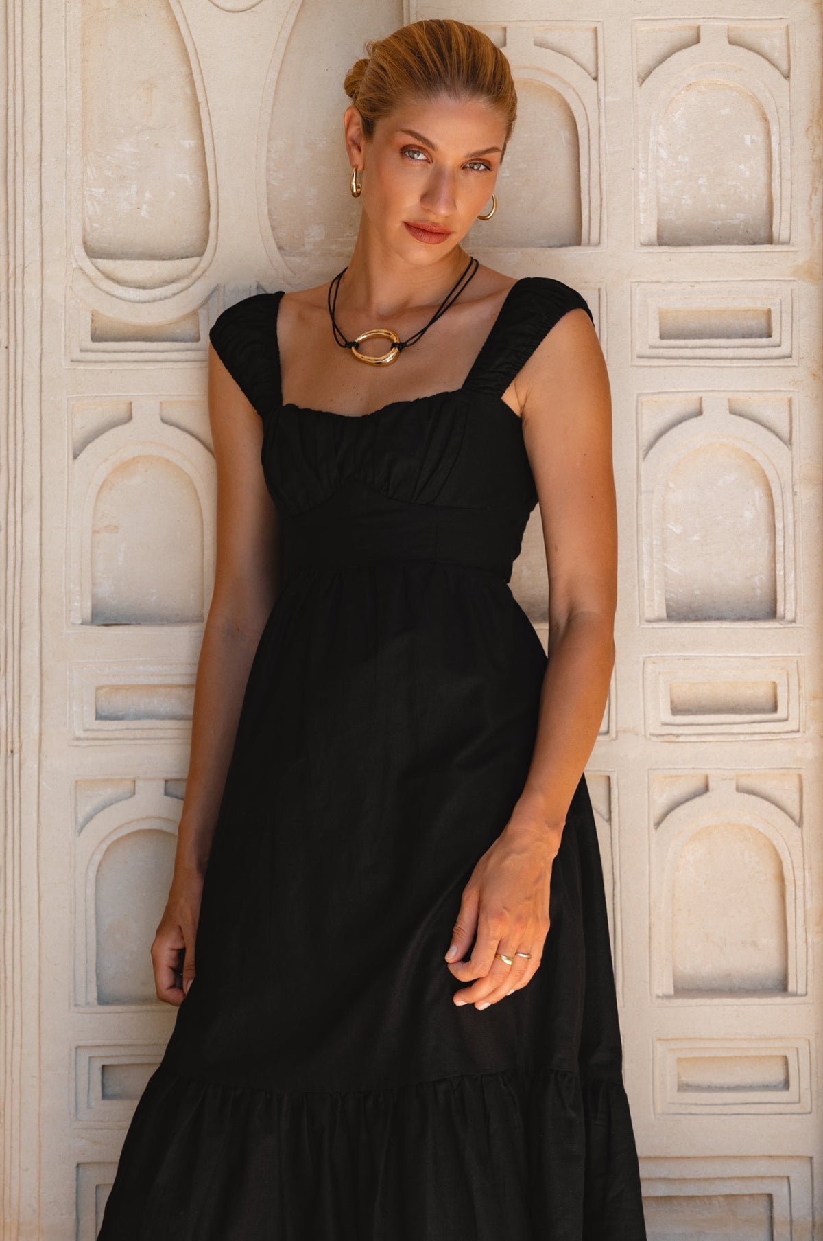 Augusta Midi Linen Dress Corset Style Adjustable Straps Summer-6
