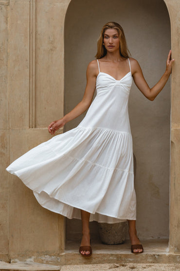 Aurelia Linen Maxi Dress Black Lightweight Shirred Back Adjustable Straps Summer Dress-7