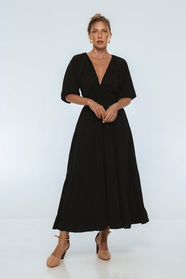 Lucienne Smocked Linen Maxi Dress-6