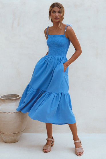 Paradiso Strappy Linen Midi Dress-5