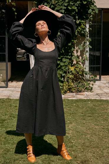 Alila Smocked Linen Midi Dress-5