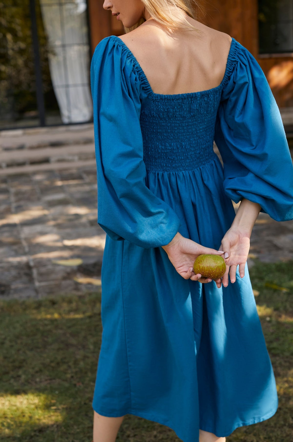 Alila Smocked Linen Midi Dress-4