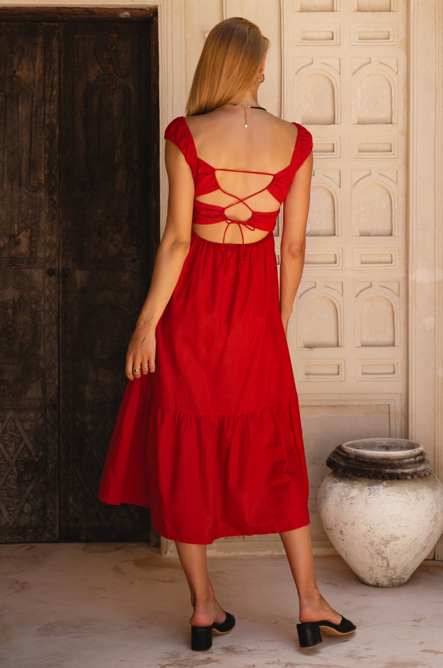 Augusta Midi Linen Dress Corset Style Adjustable Straps Summer-4