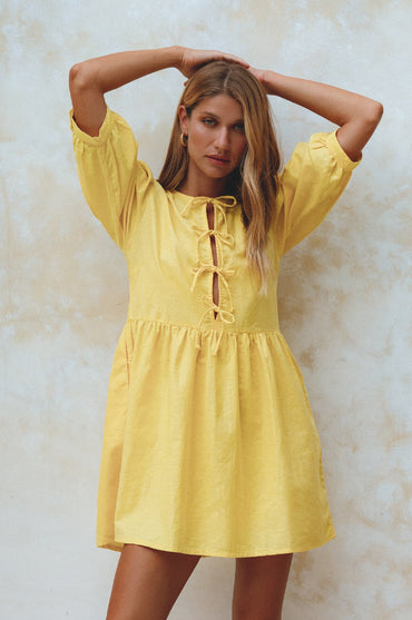 Beatrice Puff Sleeve Linen Mini Dress -5