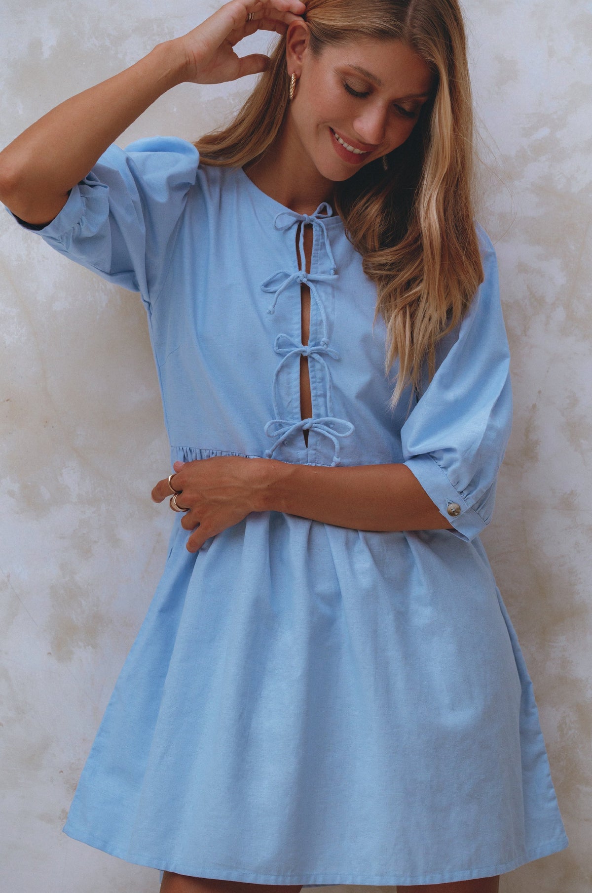 Beatrice Puff Sleeve Linen Mini Dress -2