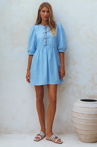 Beatrice Puff Sleeve Linen Mini Dress -1