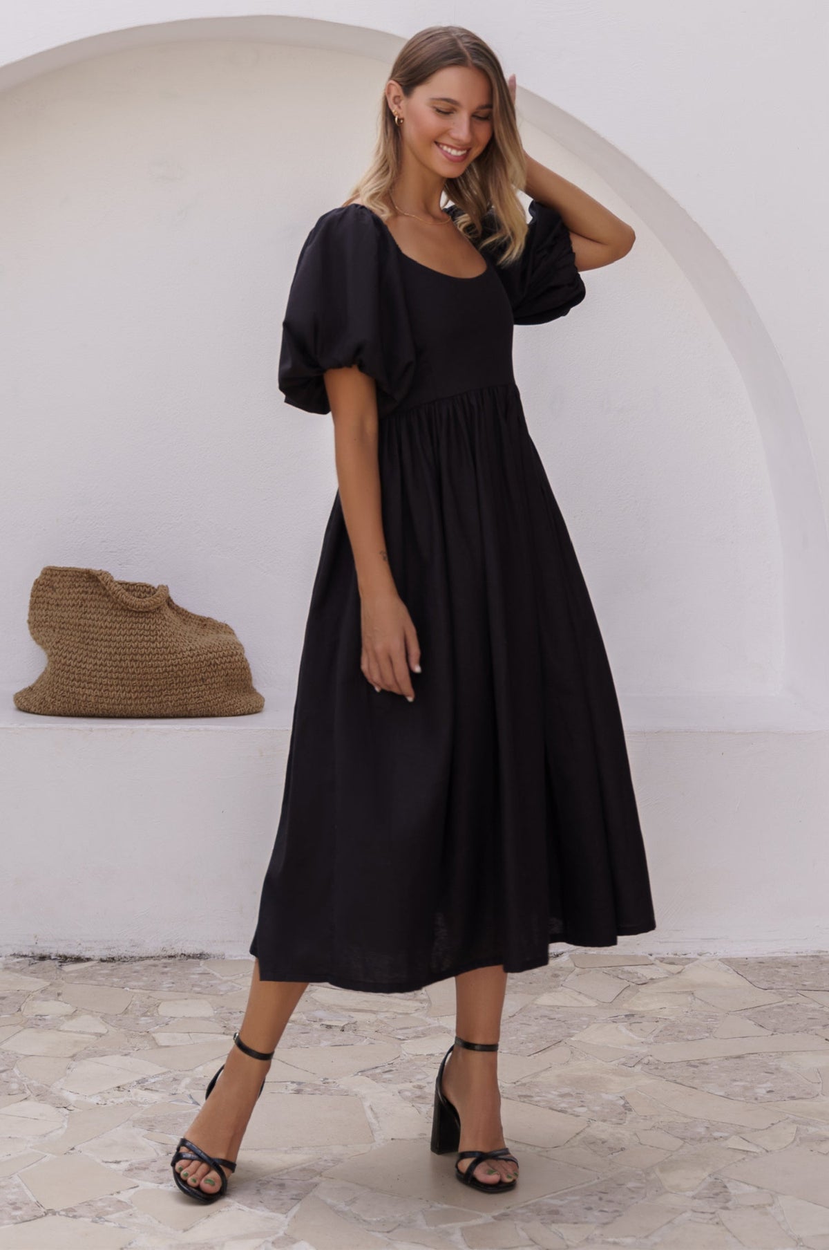 Cherie Puff Sleeve Midi Dress-7