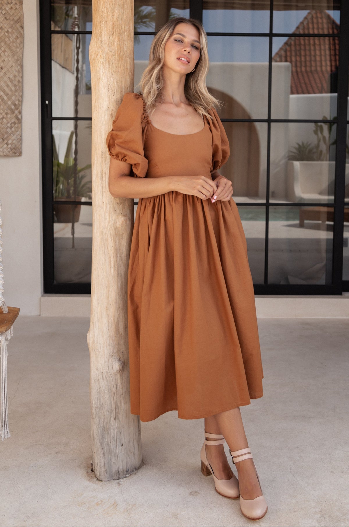 Cherie Puff Sleeve Midi Dress-1