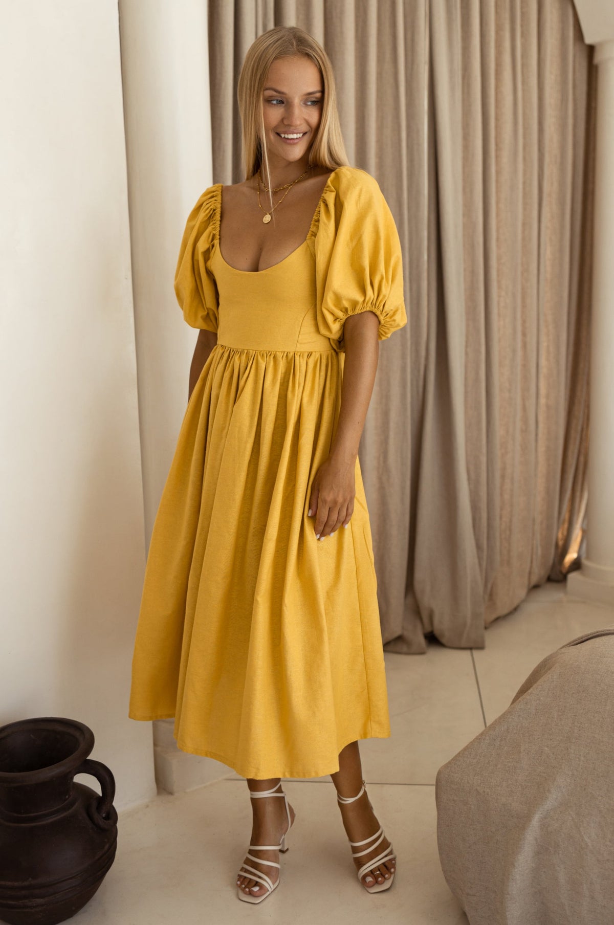 Cherie Puff Sleeve Midi Dress-12