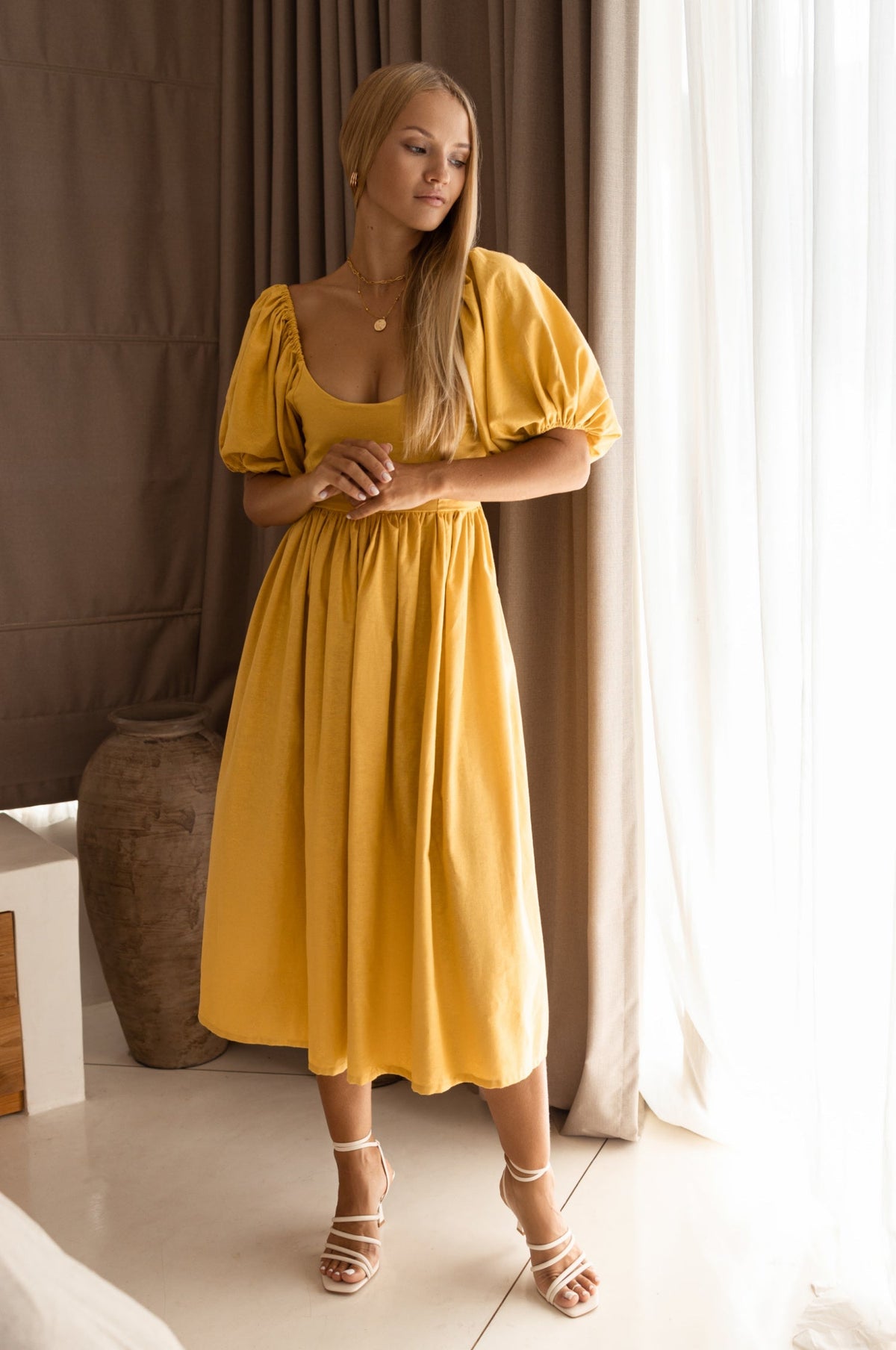 Cherie Puff Sleeve Midi Dress-2