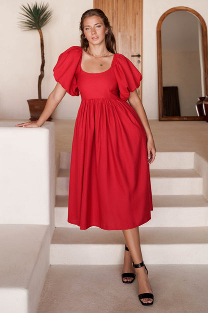 Cherie Puff Sleeve Midi Dress-8