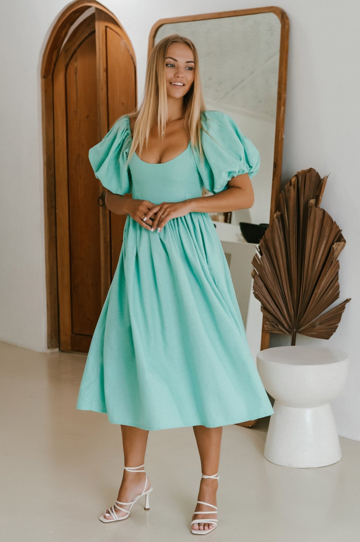 Cherie Puff Sleeve Midi Dress-12