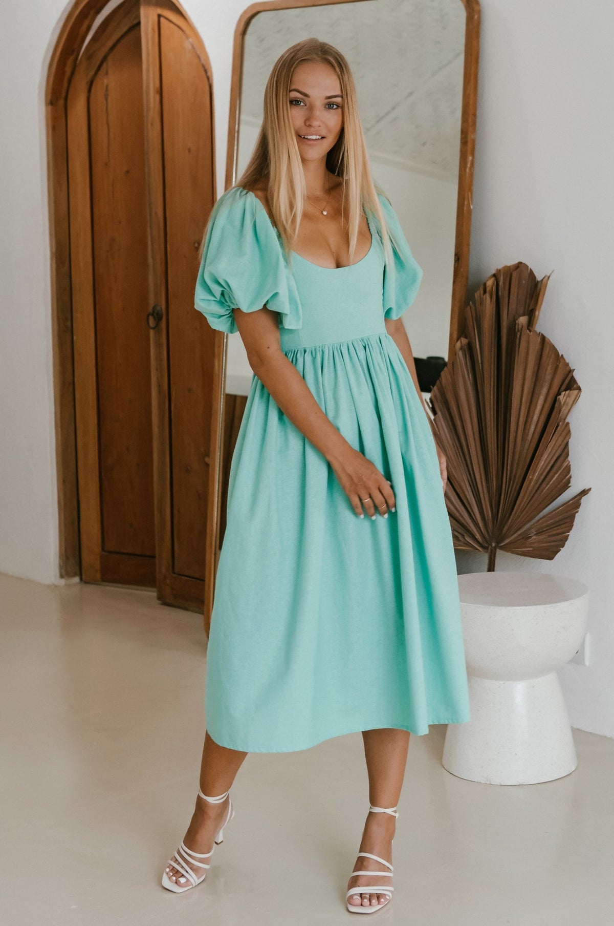 Cherie Puff Sleeve Midi Dress-1