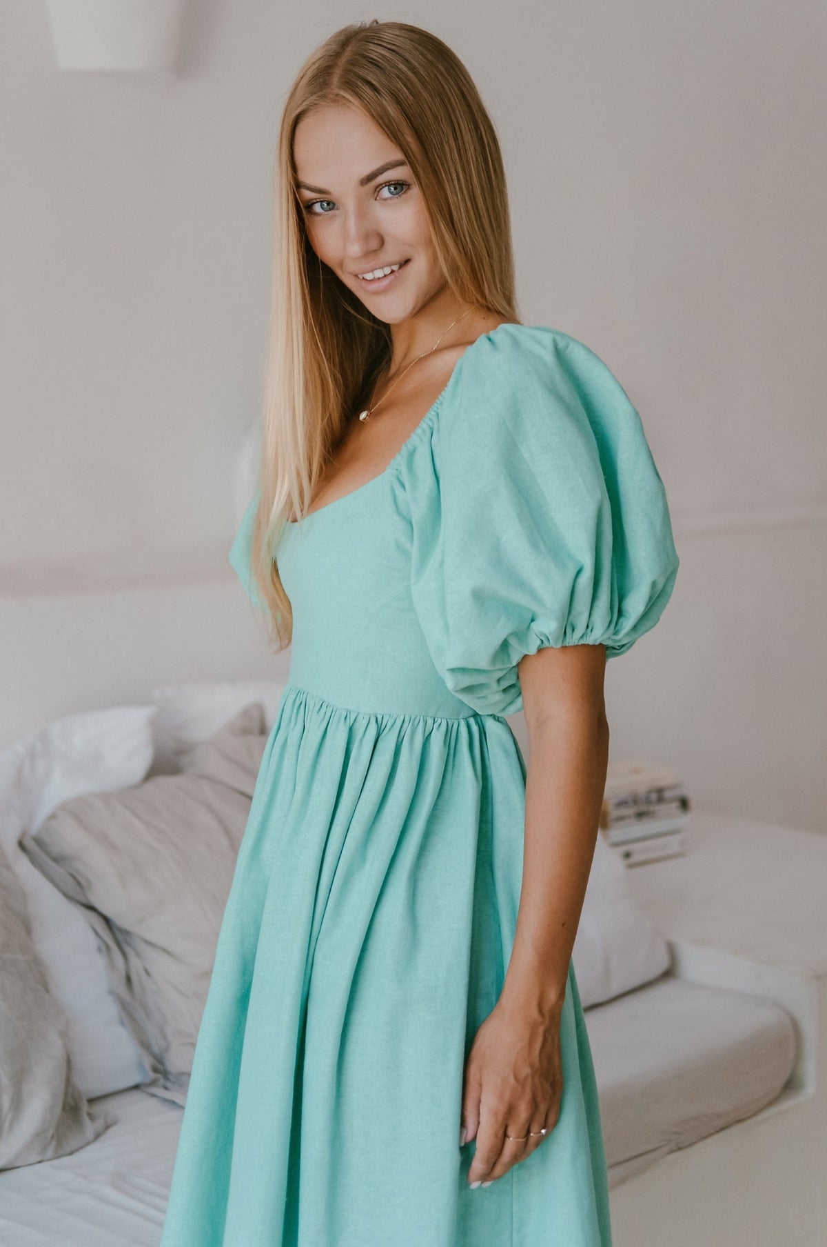 Cherie Puff Sleeve Midi Dress-2