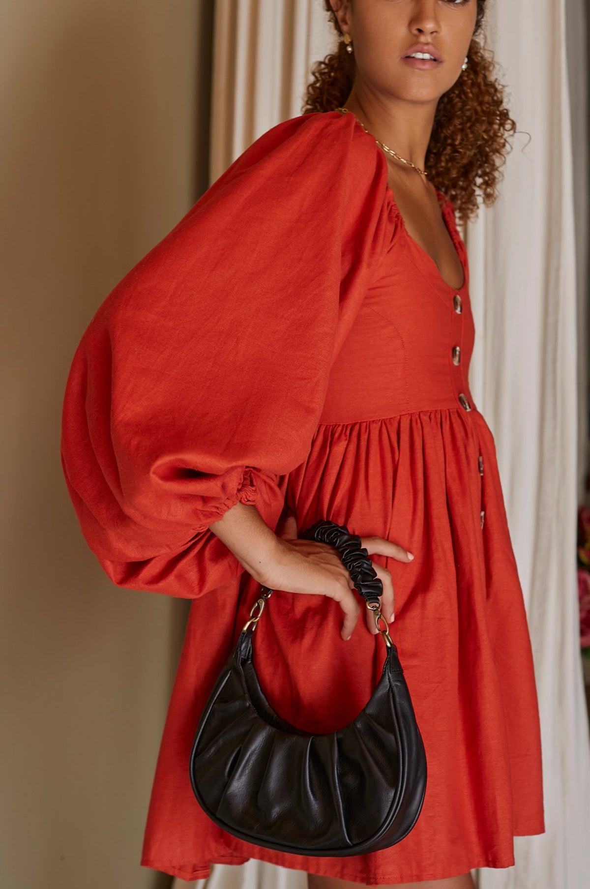 Chloie Empire Waist Linen Mini Dress (Sale)-2