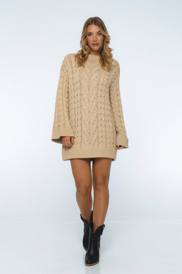Cozy Cable-Knit Sweater Dress-3