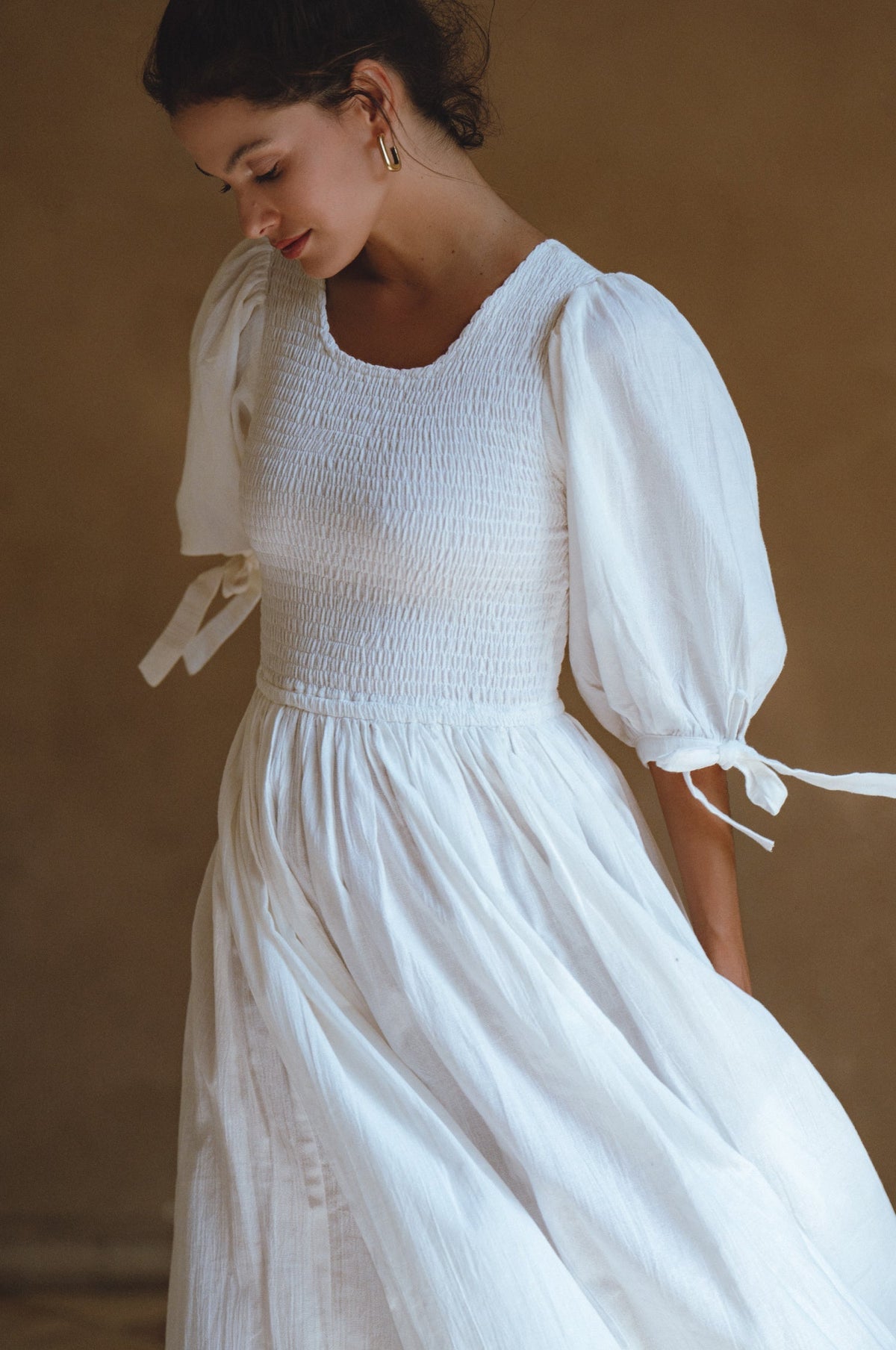 Freya Smocked Linen Midi Dress-0