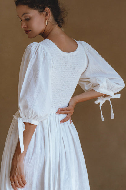Freya Smocked Linen Midi Dress-2