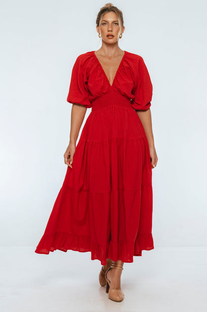 Lucienne Smocked Linen Maxi Dress-0