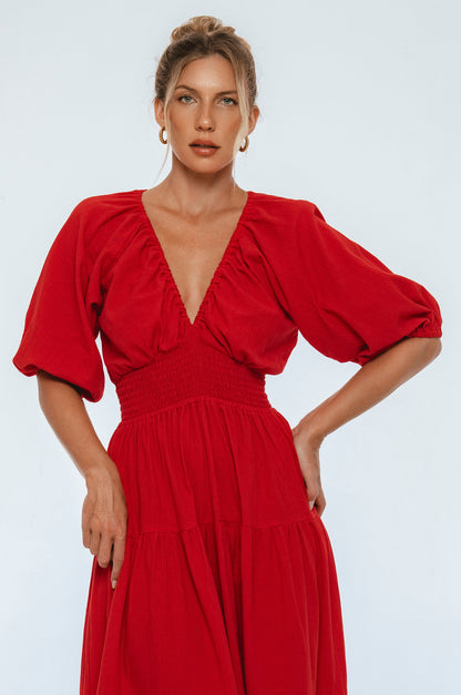 Lucienne Smocked Linen Maxi Dress-1