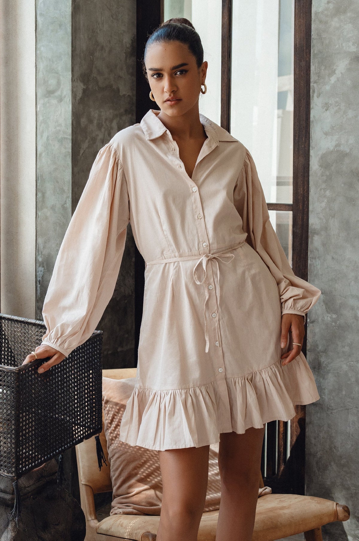 Malina Button Down Cotton Mini Dress (Sale)-6