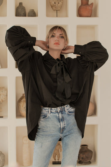 Merci Balloon Sleeve Oversized Shirt -0