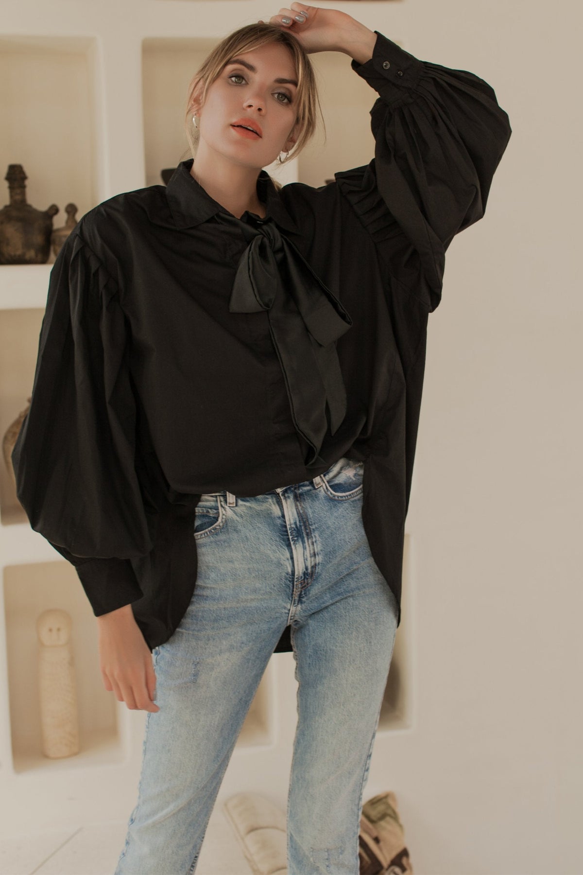 Merci Balloon Sleeve Oversized Shirt -2
