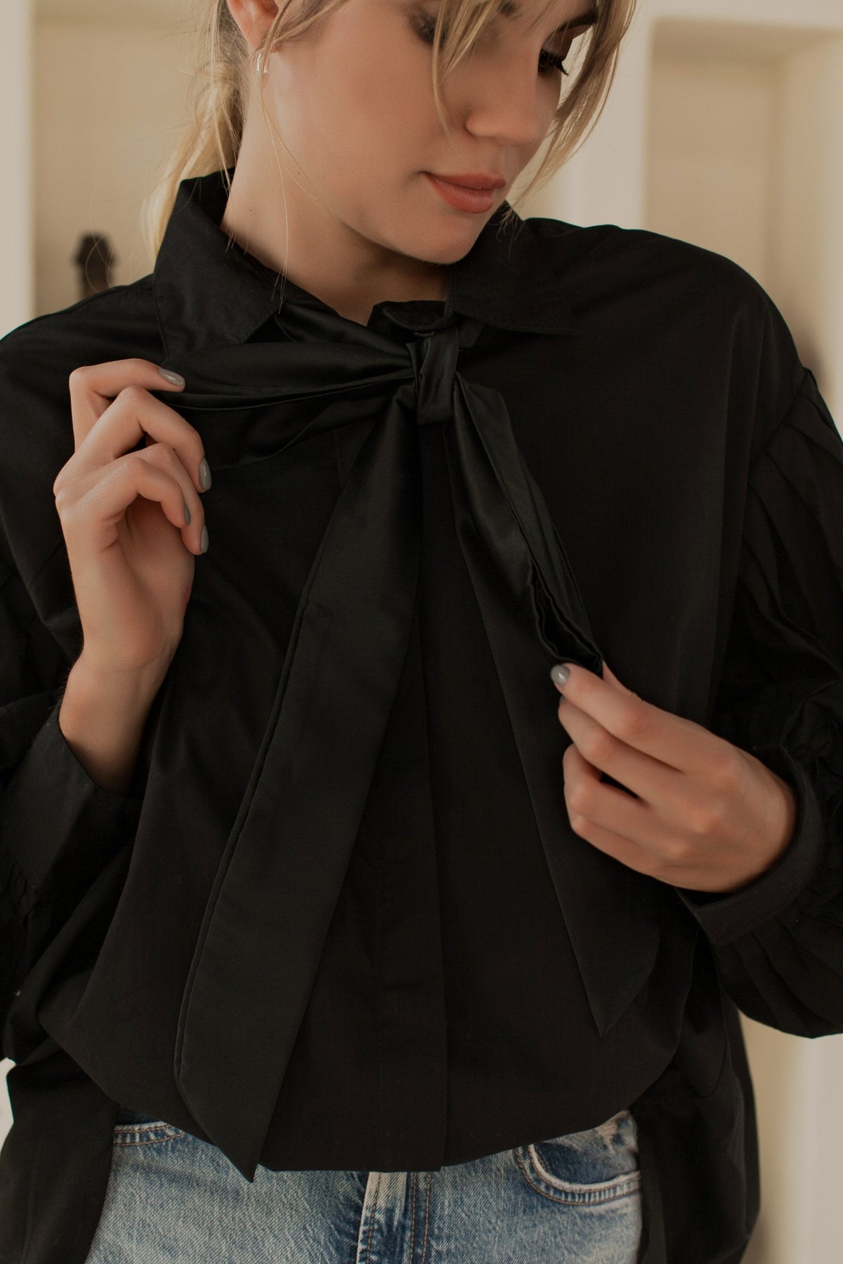 Merci Balloon Sleeve Oversized Shirt -4