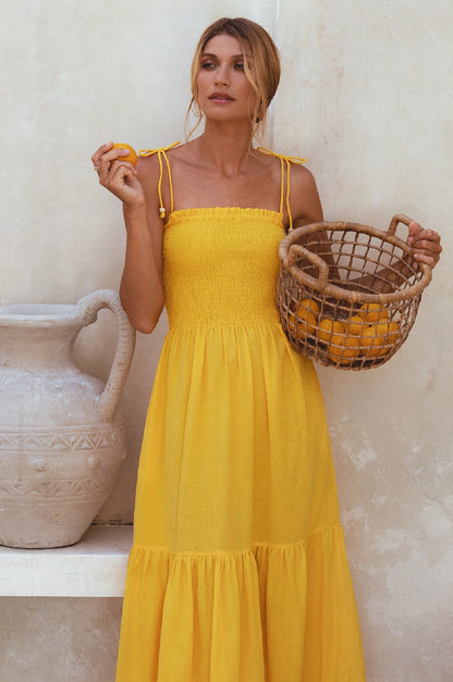 Paradiso Strappy Linen Midi Dress-2