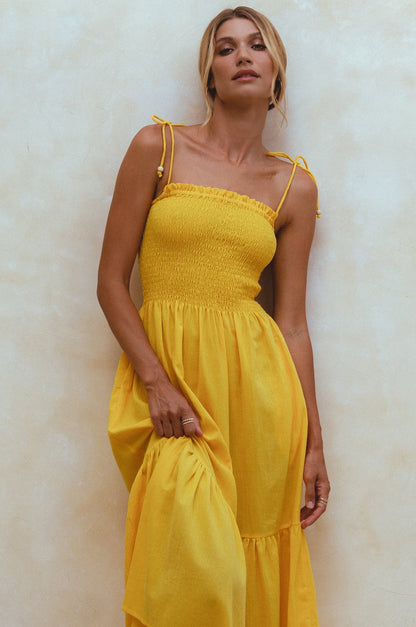 Paradiso Strappy Linen Midi Dress-3