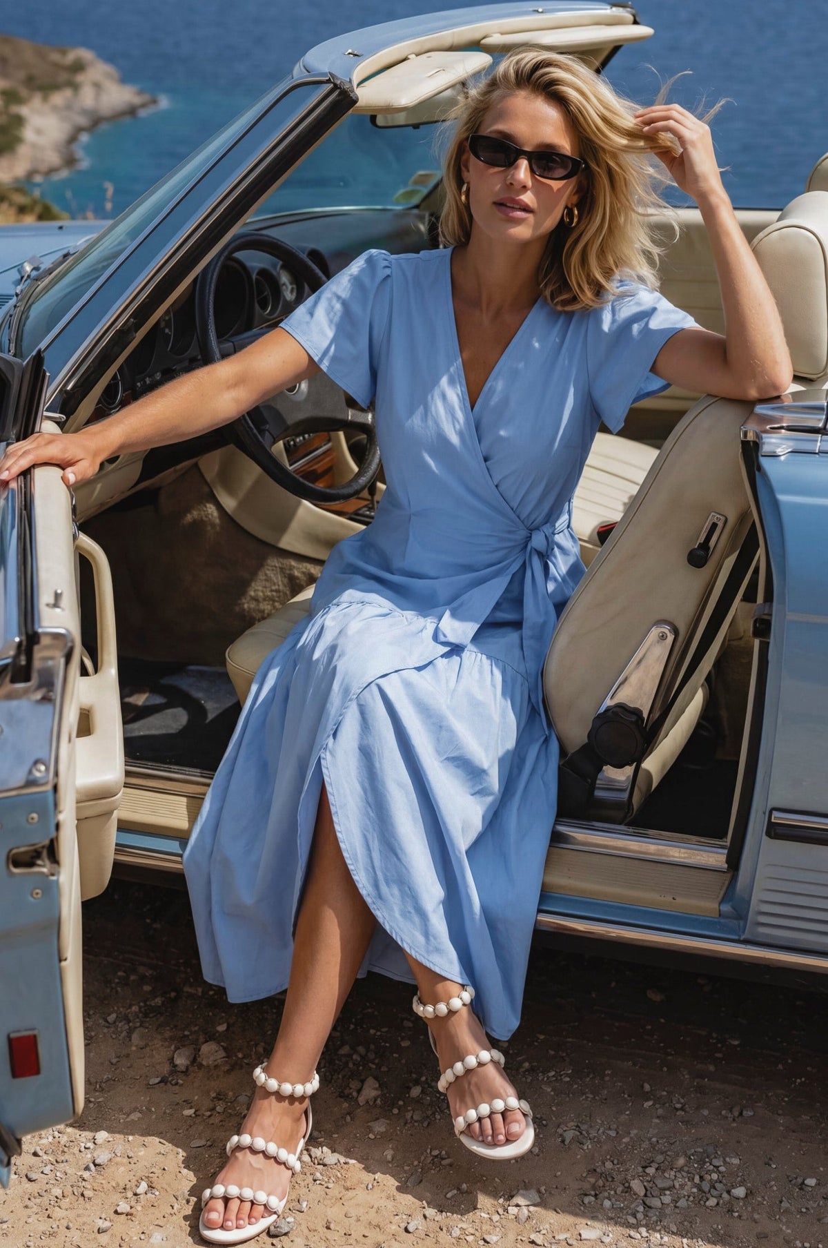Persea Cotton Wrap Midi Dress-0