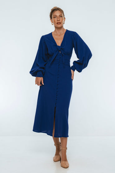 Velvet Sky Long Sleeve Linen Midi Dress-6