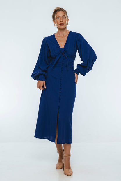 Velvet Sky Long Sleeve Linen Midi Dress-6