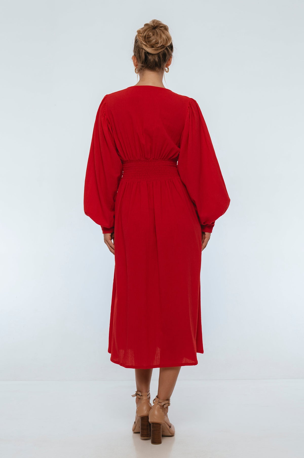 Velvet Sky Long Sleeve Linen Midi Dress-2