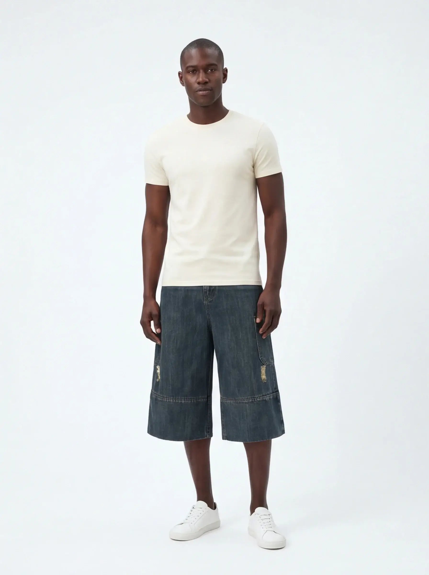 Elevated Egyptian Cotton Three-Quarter Pants Luxury Streetwear for Men-1