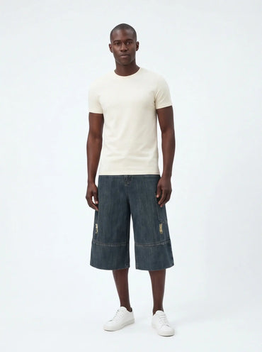Elevated Egyptian Cotton Three-Quarter Pants Luxury Streetwear for Men-1