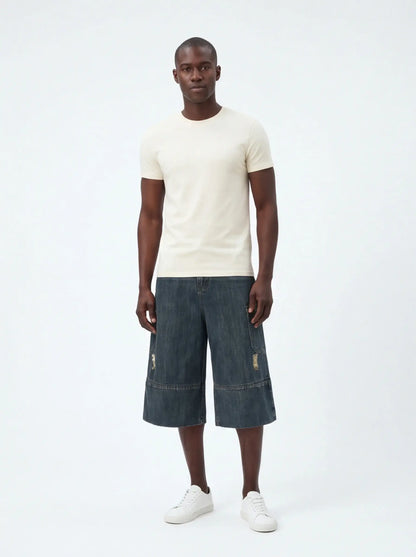 Elevated Egyptian Cotton Three-Quarter Pants Luxury Streetwear for Men-1